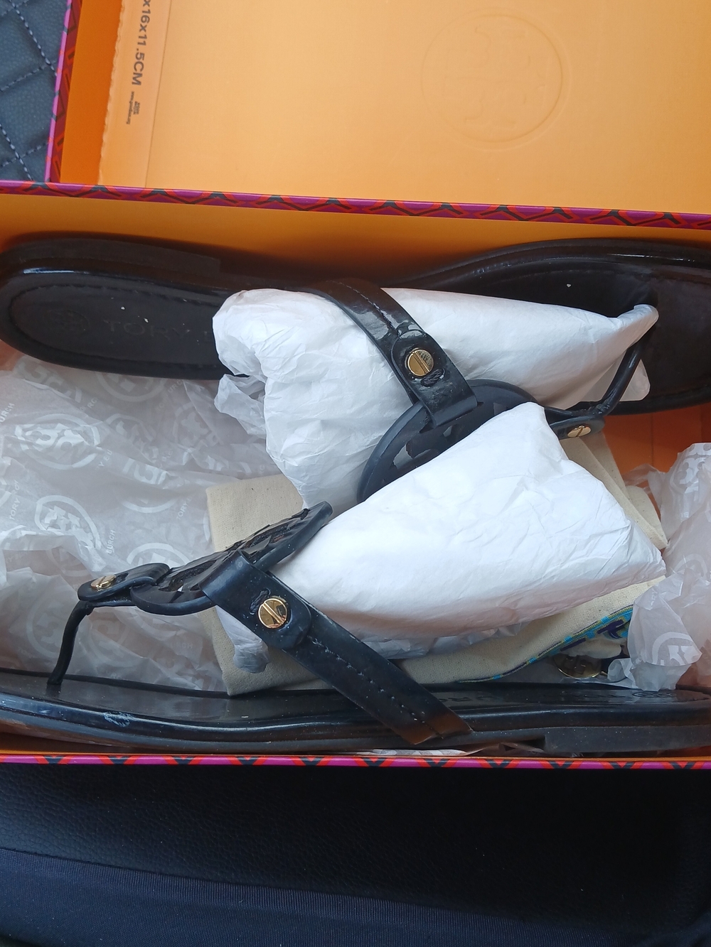Tory Burch Miller Sandals In Black Patent Logo With Box And Bag - Picture 3 of 8
